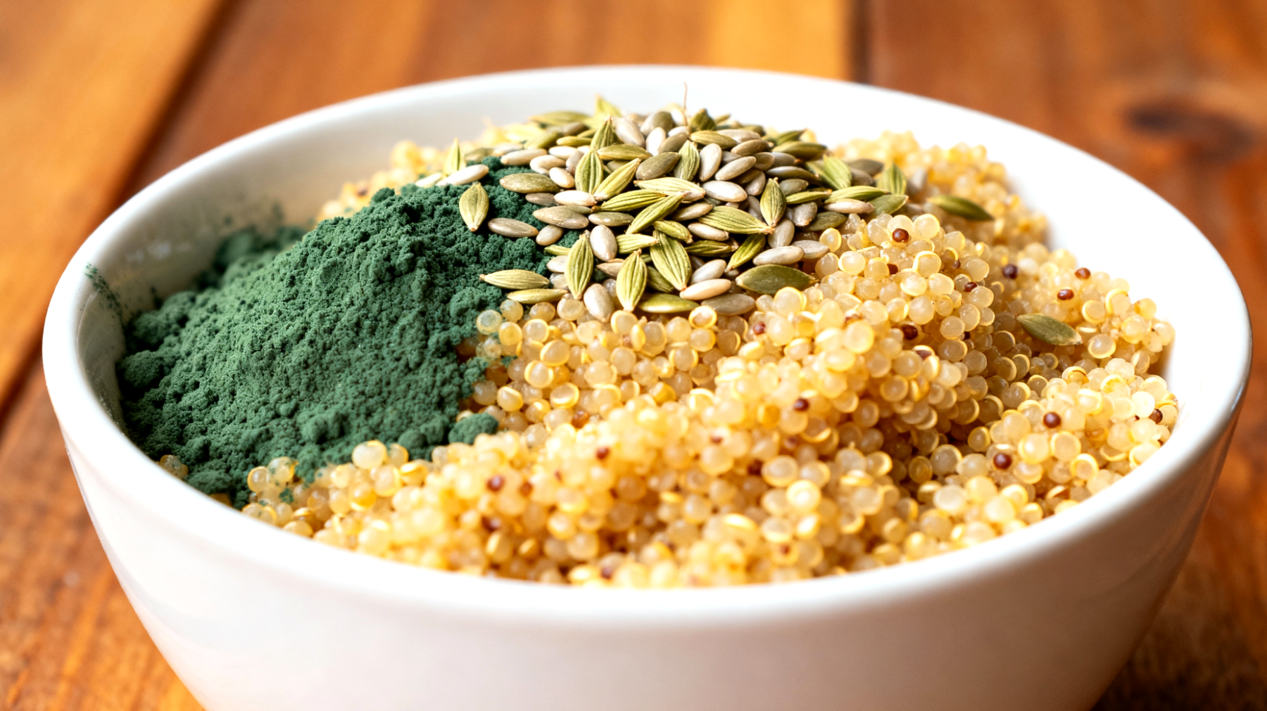 Amaranth-Quinoa-Bowl mit Hanfsamen und Spirulina"