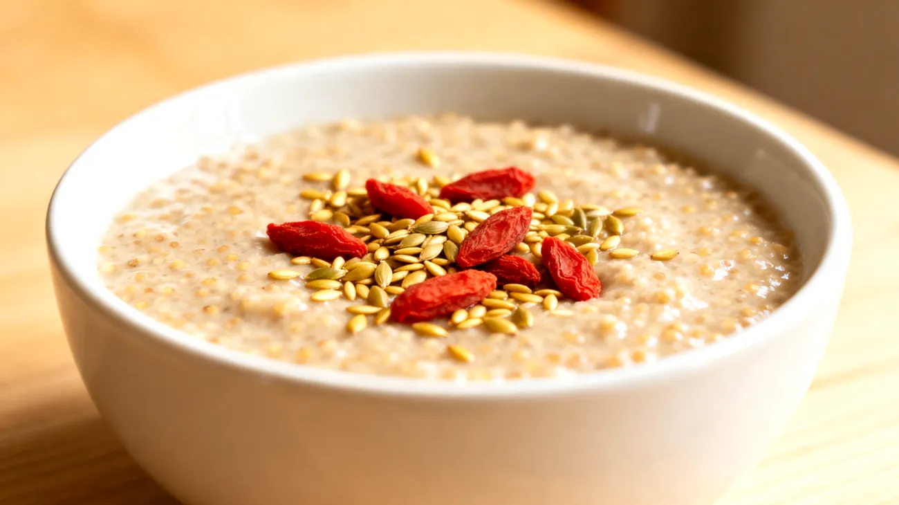 Amaranth-Quinoa-Pudding mit Hanfsamen und Goji-Beeren"