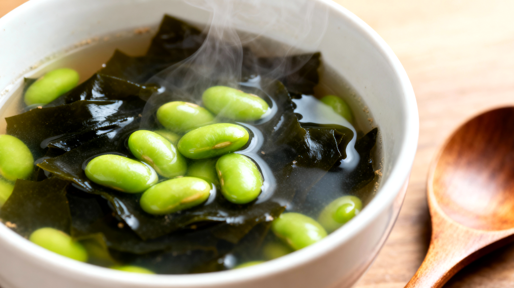 Miso-Suppe mit Wakame-Algen und Edamame"