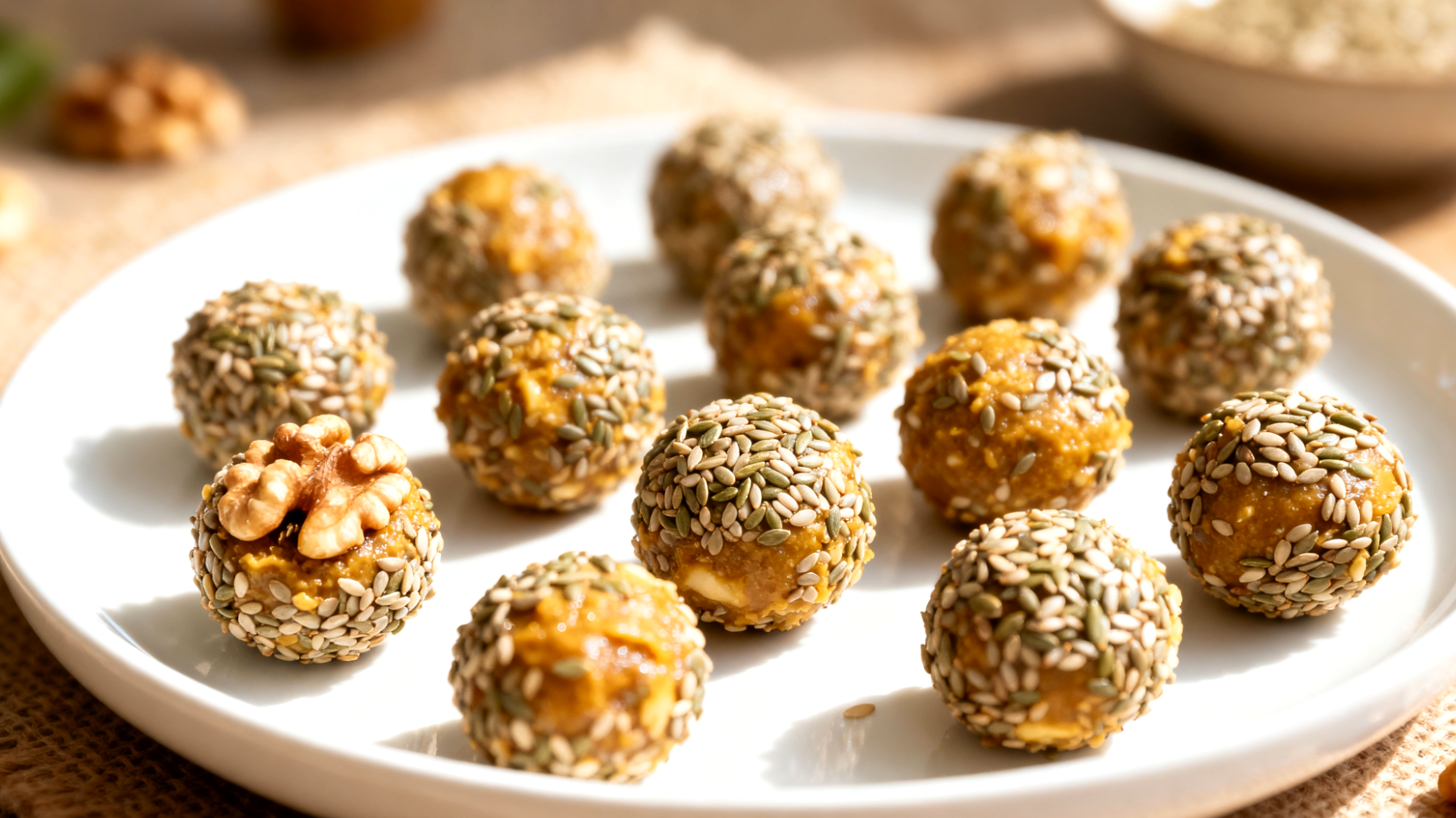 Miso-Walnuss-Energie-Bällchen mit Hanfsamen"