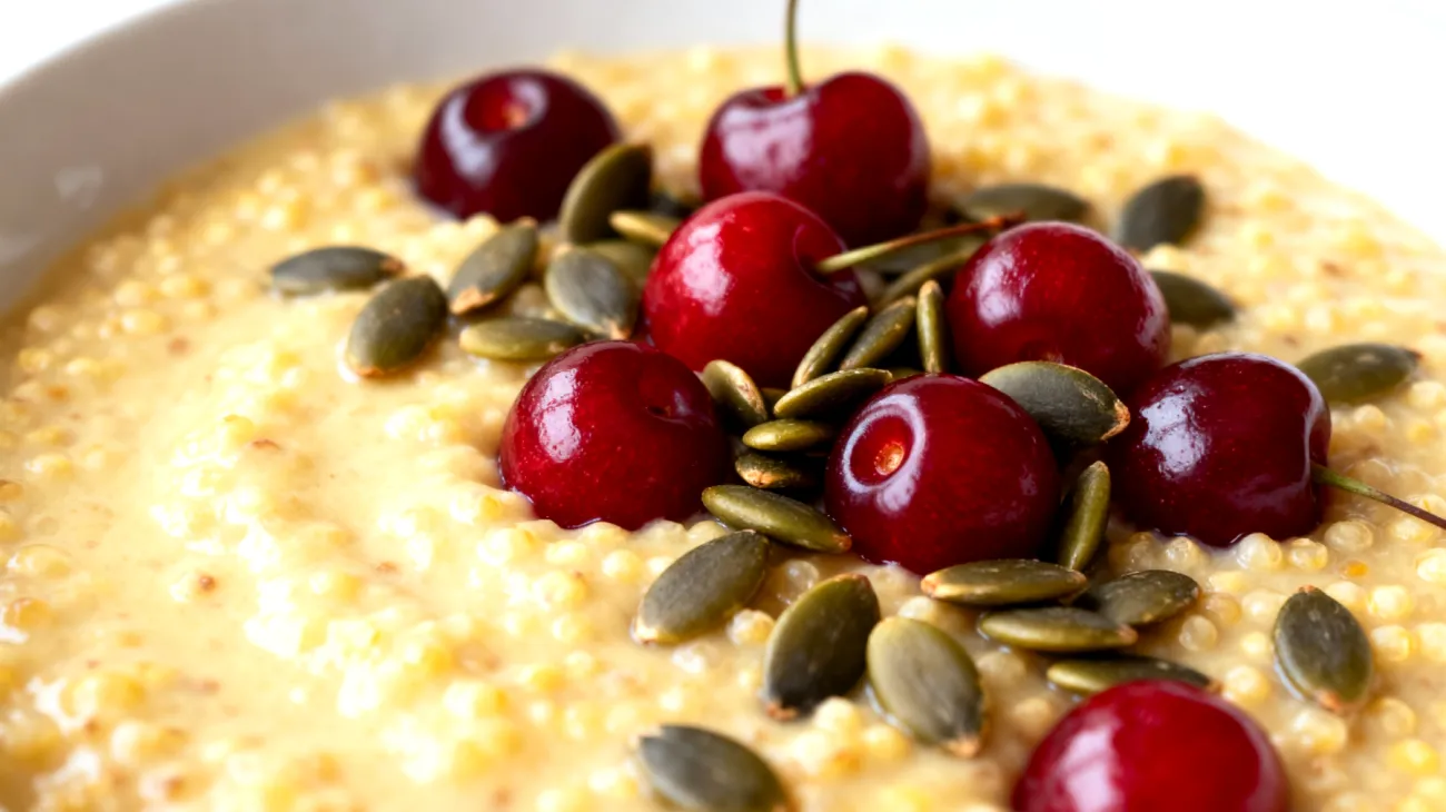 Tart Cherry-Quinoa Pudding mit Magnesium-reichen Kürbiskernen"